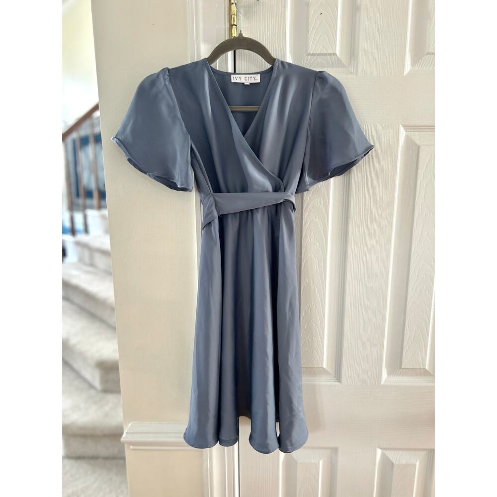 Ivy City Co Julie Slate Dusty Blue Flutter Sleeve GIRLS Dress